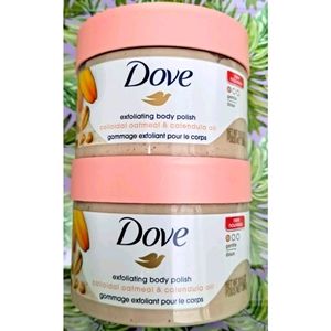 x2 Dove Exfoliating Body Polish Body Scrub Oatmeal & Calendula Oil 10.5 oz each.